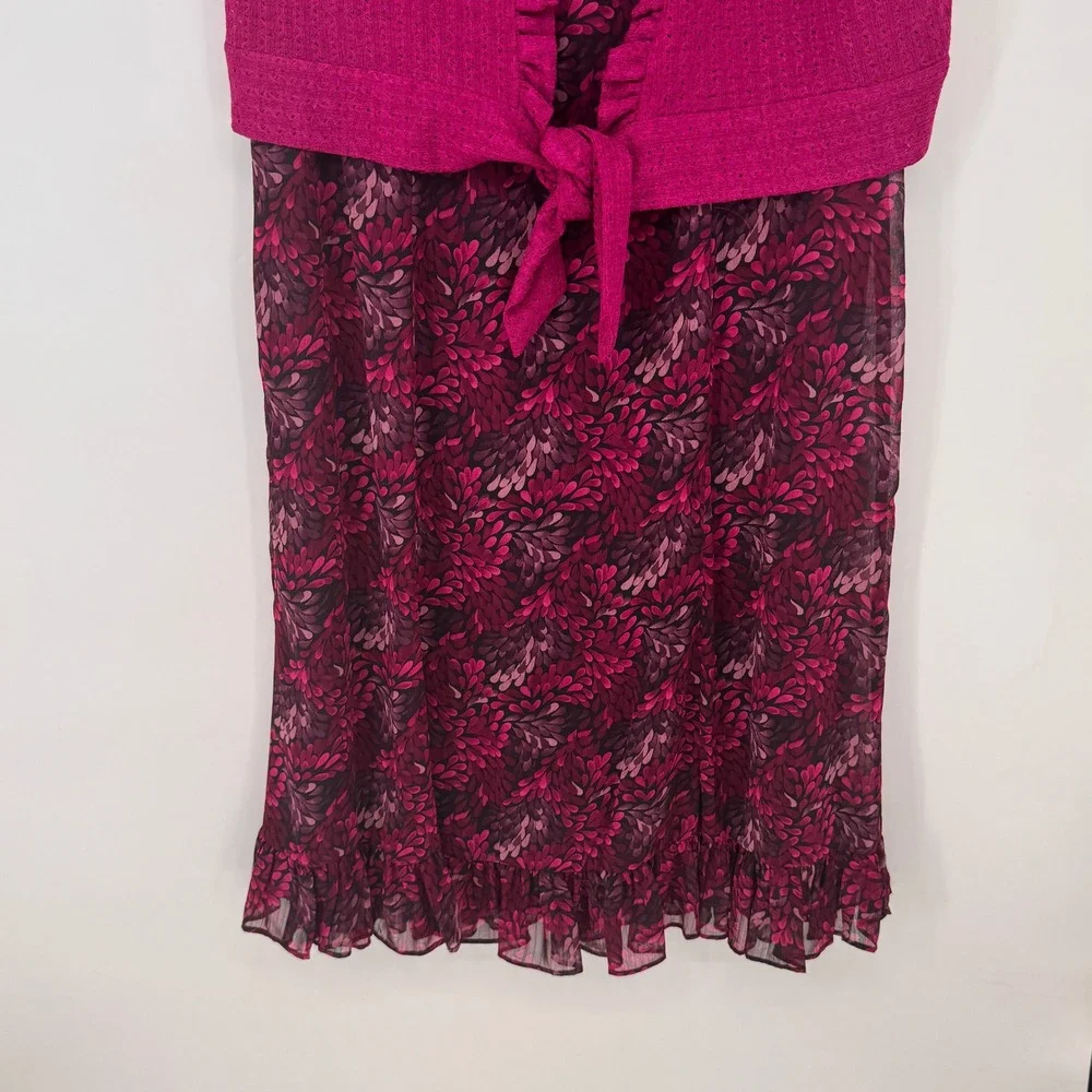 Studio I Dress & Cardigan Set Womens 12 Magenta Floral Ruffle Good 2pc Modest